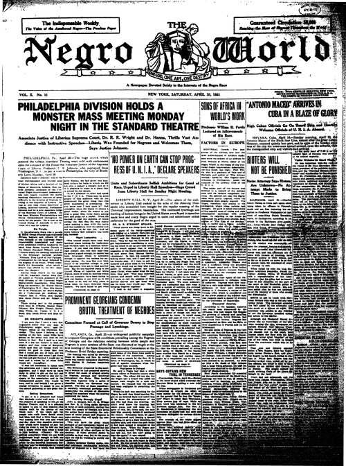 Front page, April 30, 1921