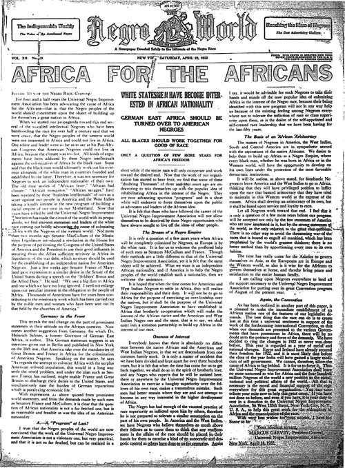 Front page, April 22, 1922