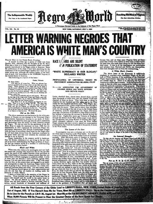 Front page, July 1, 1922