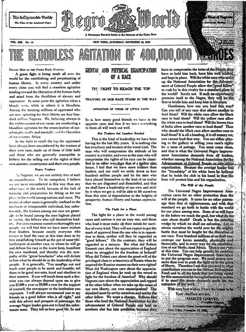 Front page, November 18, 1922