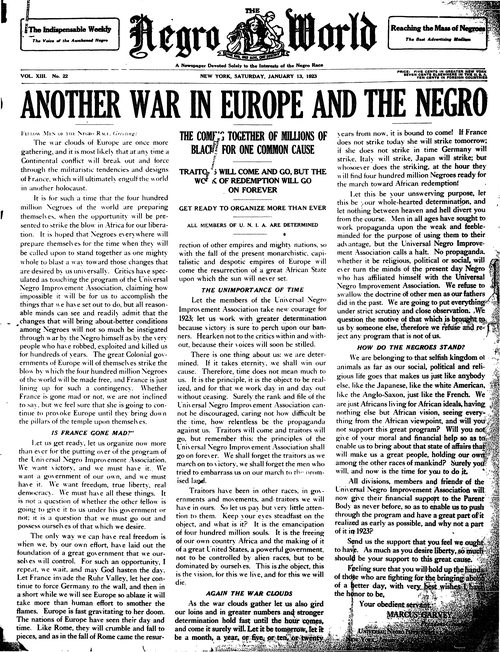 Front page, January 13, 1923