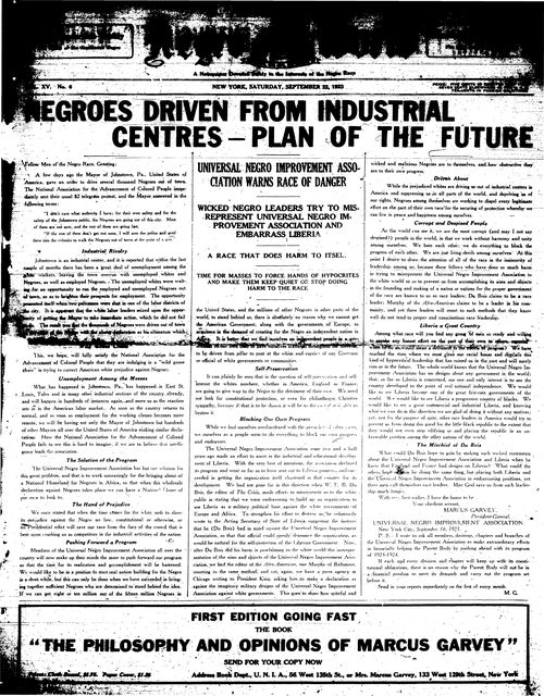 Front page, September 22, 1923
